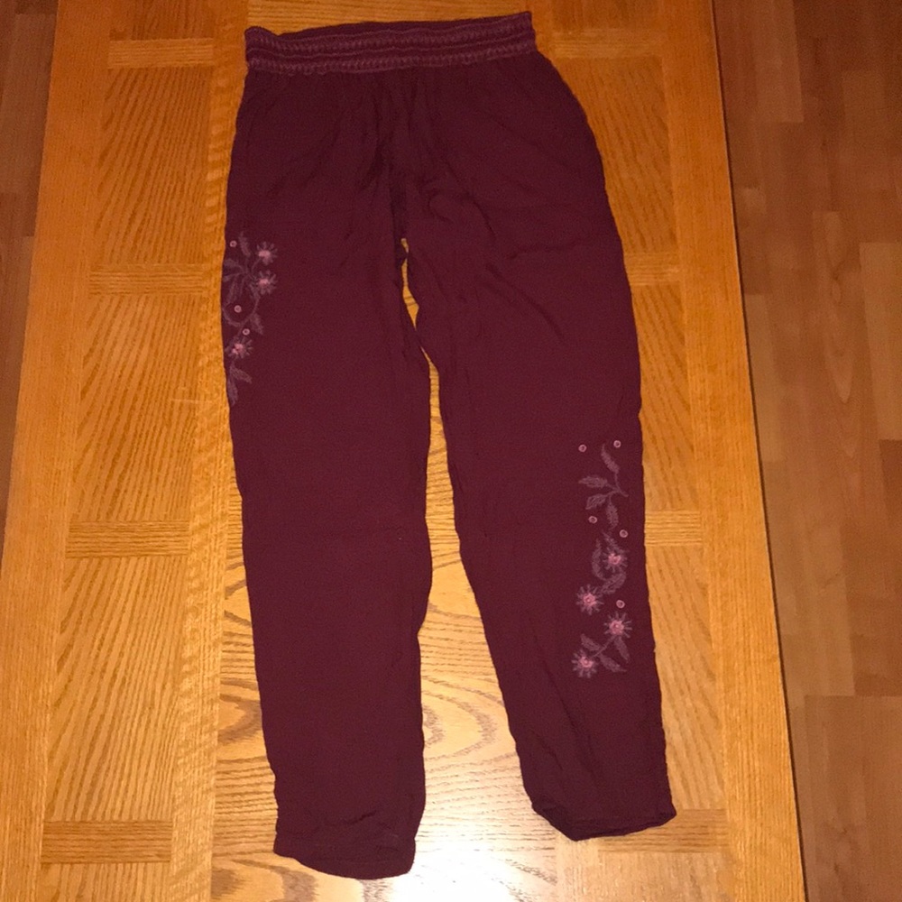 So Maroon Floral Knit Pants